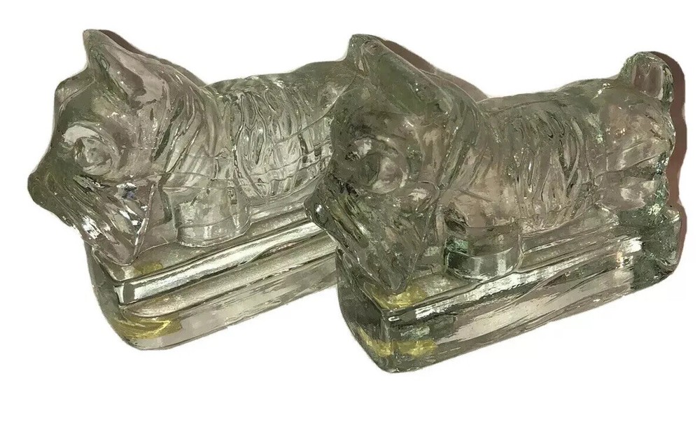 Adorable Vintage Scotty dogs Heavy Glass Bookends Figurines Fun