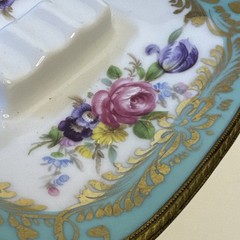 Antique Limoges Porcelain Ashtray w Gilt Bronze Floral France 4.5” Square