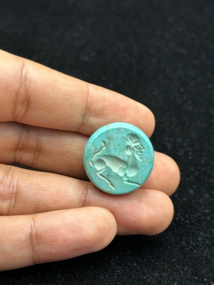 Ancient Near Eastern Sassanid Sasanian Turquoise Intaglio Seal Stamp Dome Bead