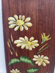Set of 2 70s VTG Hand Painted Signed Floral Wood Plaques Cottagecore Boho MCM