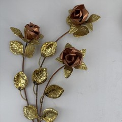 Vtg 2 Hollywood Regency Copper Rose Wall Sculpture Butterflies Wall Plaque Large