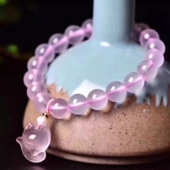 9mm Natural Beautiful Natural Rose Quartz Crystal Fox Beads Bracelet