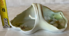 Antique EDWARDIAN R.S. Germany Handled Pastel Green Bon Bon Dish WHITE CLEMATIS