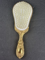 Gold Plated Ornate Floral & Scrolls Design 8″ Brush w/ White Bristles