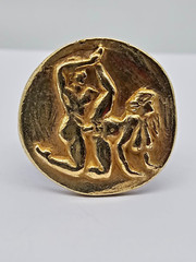 300 BC Ancient Roman Greek High Carat GOLD Silver Ring Erotic Motive Artifact