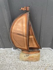 Vintage DEMOTT NAUTICAL SAILBOAT METAL ONYX SCULPTURE SIGNED Ocean Sail NL