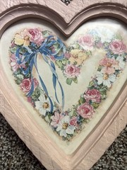 Vintage HOMCO 9837 Pink Heart Floral Wall Plaques Set of 2 Barbara Mock