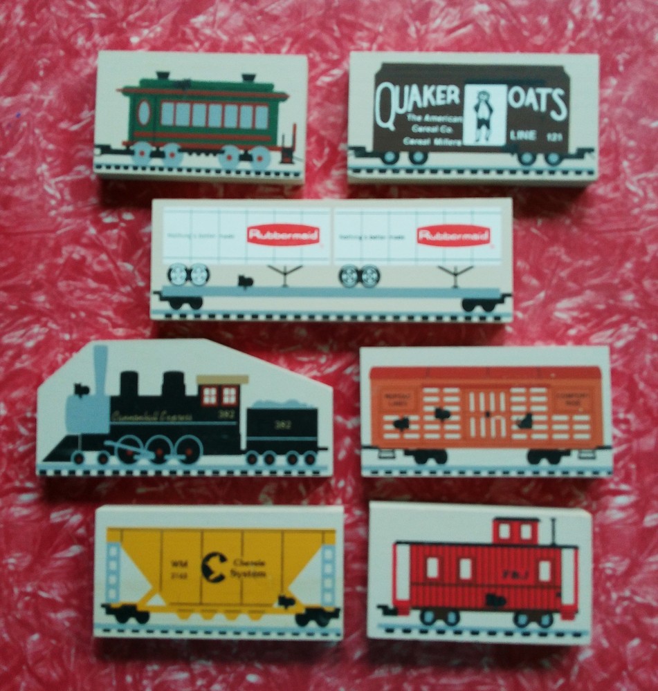 Set 7 CATS MEOW Vintage 1990s Train Locomotive ~ Advertising Quaker Rubbermaid +