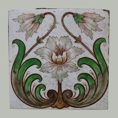 Set of 5 Antique Art Nouveau Floral Tiles Henry Richards Tile Co. (HRT & Co)