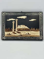 VTG Greek Pictures 2 Wooden Handpainted Black Cream 10 X 7 In Finites Greece