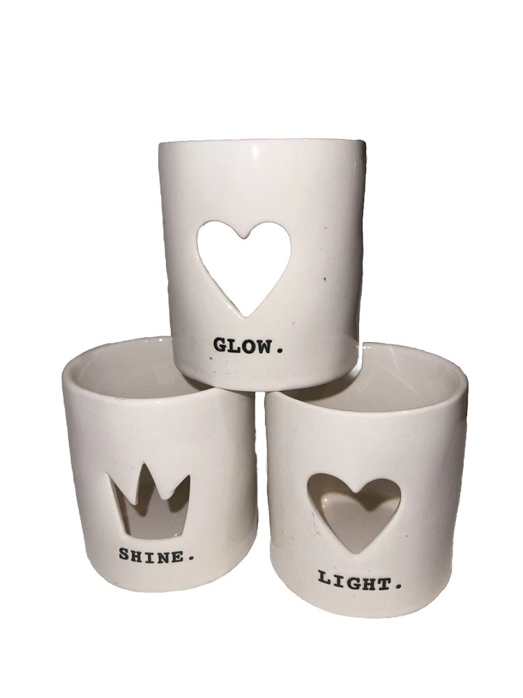 Rae Dunn Set Of 3 Ceramic Glow Shine Light Votive Candle Holders Magenta Fun