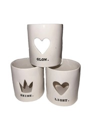 Rae Dunn Set Of 3 Ceramic Glow Shine Light Votive Candle Holders Magenta Fun