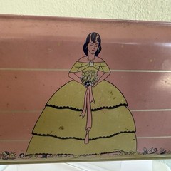 Vtg Gales Chocolates Tin Hinged Lid Candy Box Art Deco Lady Shabby Chic Belle