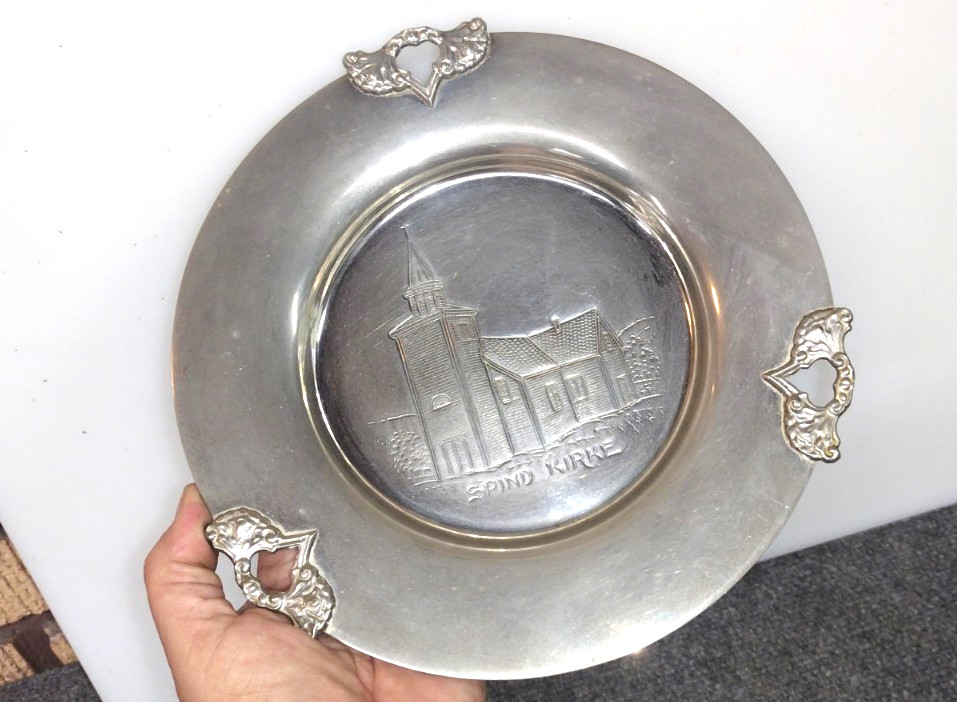 Art Metal Plate SPIND KIRKE Norway Hand Hammered MCM Unique Old Estate Find GI
