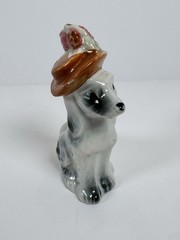 Pico NY Vintage Collectible Porcelain Grey & Black Poodle Figurine Hat w/Flowers