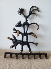 Vintage Wall Hook Bremen Town Musicians Cast Aluminum USSR 8 Hooks 1970s
