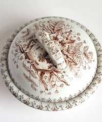 Antique Victorian Brown Transferware Soap Dish w/Lid Alton Pattern W&C Co Hanley