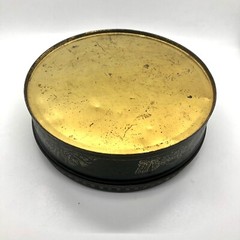 Vintage Art Deco Metal Tin Black & Gold w Flowers Du-All Mop Round Storage 1920s