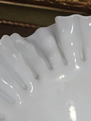 Fenton White Milk Glass Hobnail Ruffled Pedestal Compote Signed VTG, 8″