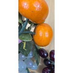 VTG Chinese Carved Jade Stone Fruit Grapes Oranges Decor Set MCM Chinoiserie 60s