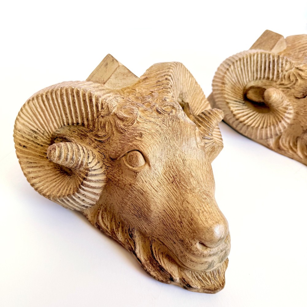 Faux Wood Ram Head Wall Shelves | Lodge Cabin Gothic Decor Aries Gift Set of 2