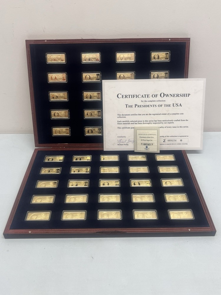 American Mint Presidents of The USA – CU/24k Gold Plated – 45 Ingot Set