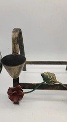 Vintage Candelabra Tole Cast Iron Hand Painted 3 Candlestick Holders Flowers