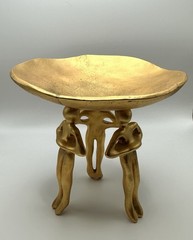 Modernist Gold-Tone Metal Tray with Three Sculpted Figures