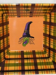 2 Adorable Square Checkered Halloween Hard Plastic Bowls ￼ Witch & Cat ￼