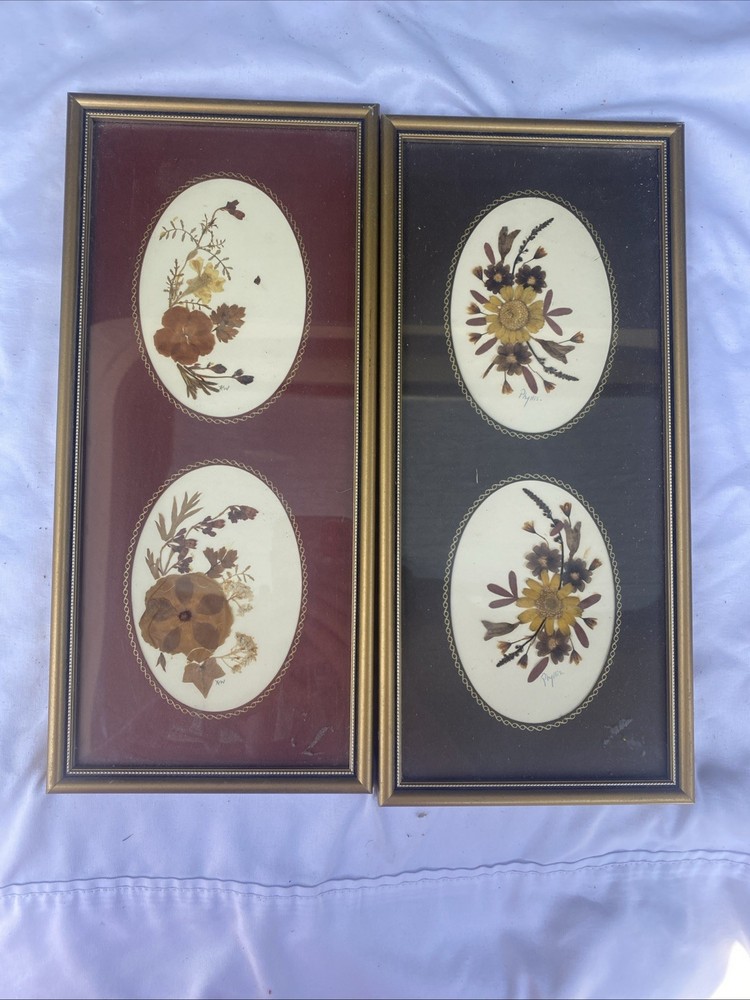 Pressed Real English Flowers Village Green Country Crafts Framed Art 12×6″ Sign