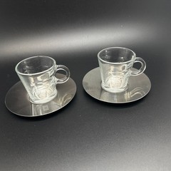 Pair of Nespresso View Collection Glass Expresso Cups & Stainless Steel Saucers