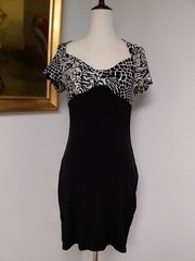 Dress Junior Size M Medium Black White Pattern Top Bow Front Mixxology