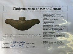 RARE PRE-COLUMBIAN TAIRONA ANIMAL EFFIGY BATWING PECTORAL GORGET, COLUMBIA, COA