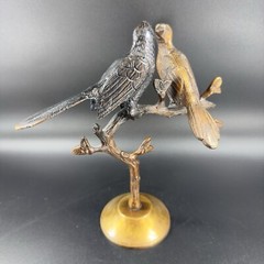 Vintage Brass Love Birds Sitting On The Tree Sculpture Figurine Heavy Figure VTG