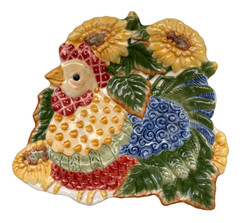 Fitz & Floyd Just Us Chicks Canape Plate Serving Platter w/ Sunflowers 8.5”, SEE