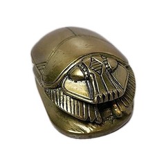 Vintage Solid Brass Egyptian Scarab Beetle Hieroglyphics Base Paperweight Heavy