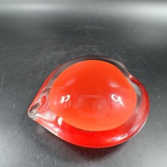 Hand Blown Red Heart Glass Paperweight Figurine Cased Heavy Glass Figure VTG