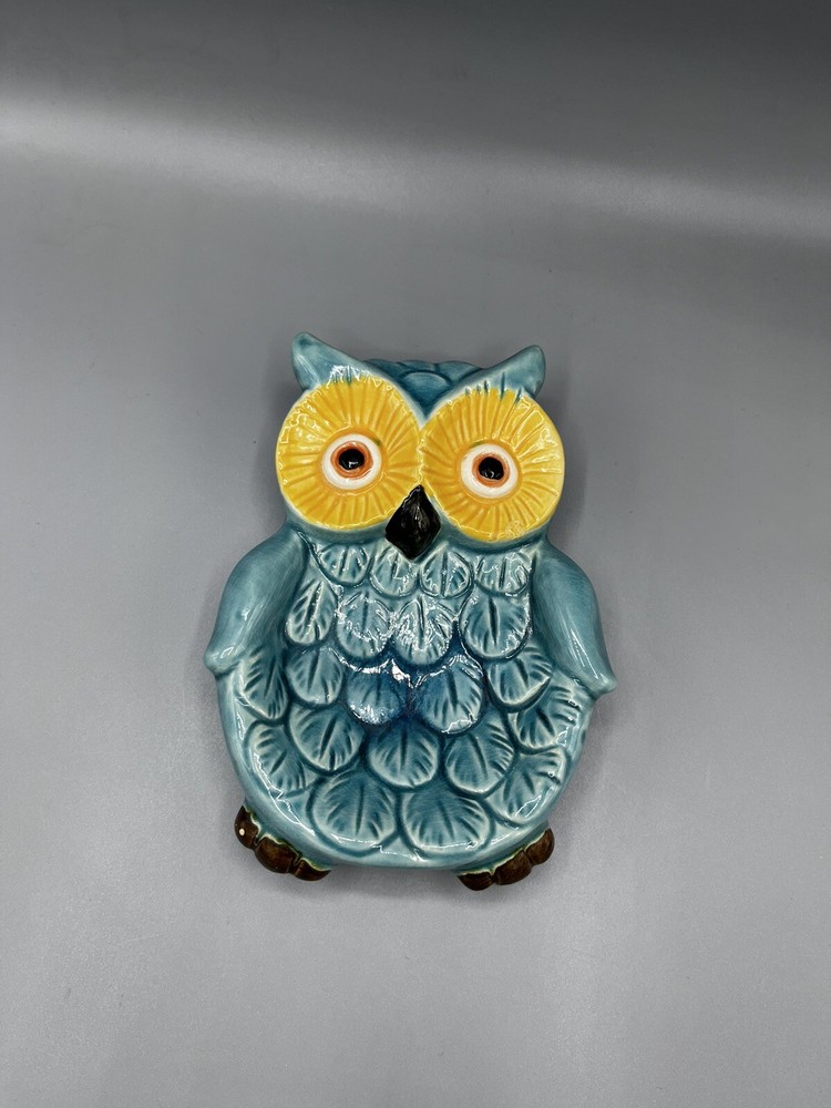 Blue Ceramic Owl Decorative Dish Plate Trinket Spoon Rest
