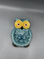 Blue Ceramic Owl Decorative Dish Plate Trinket Spoon Rest