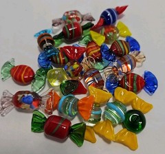 Lot Of 20 Miniature Hand Blown Art Glass Wrapped Candy Pieces Colorful
