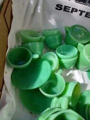 1930’s AKRO AGATE GLASS TOY 5 CUPS 5 SAUCERS PLATE JADE GREEN JADEITE JADITE