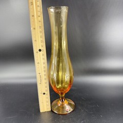 Vintage Venetian Amber Art Glass Vase With Made In Italy Sticker Footed Vase VTG