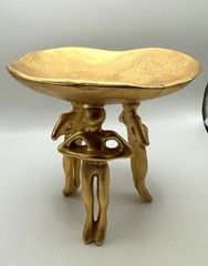 Modernist Gold-Tone Metal Tray with Three Sculpted Figures
