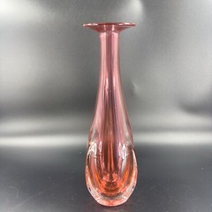 1990s Hand Blown Glass Vase Artist Signed Cranberry Faceted Glass Vase Vintage