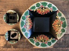 Vintage Pennsylvania Dutch Folk Art Toleware Bowl and Candle Holders~1940s