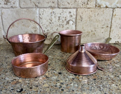 Vintage Copper Kitchenware Lot Small Cup Pot Pan Funnel Kettle