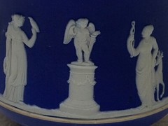 Wedgwood Jasperware Biscuit Barrel Antique Classic Edwardian Dark Blue EPNS Lid
