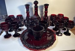 Vintage Avon Cape Cod Ruby Red Plater,Goblets,Sugar, Creamer, Decanter 19Pcs.