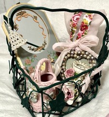Vintage Shabby Chic Cottage Decor Lot Dresden Roses Swan Mirror Heart