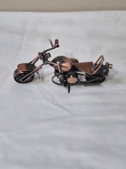 Welded Motorcycle Sculpture Bronze Copper Rolling Wheels Figurine 5 1/2″x 3 1/4″